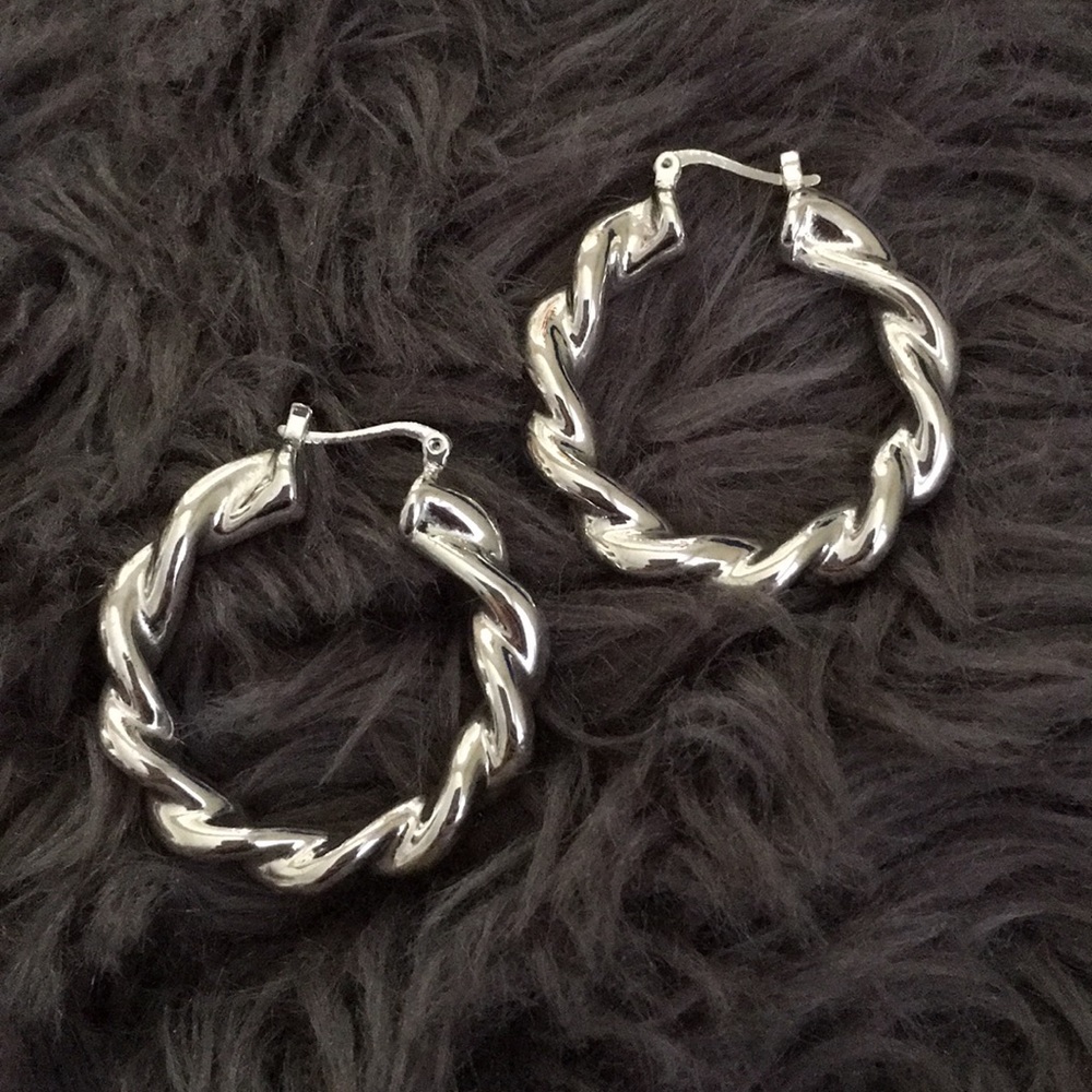 Silver‎ Plated Twisted Hoop Earrings